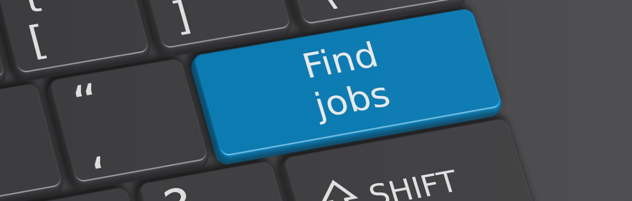 Computer keyboard with a "Find Jobs" button 
