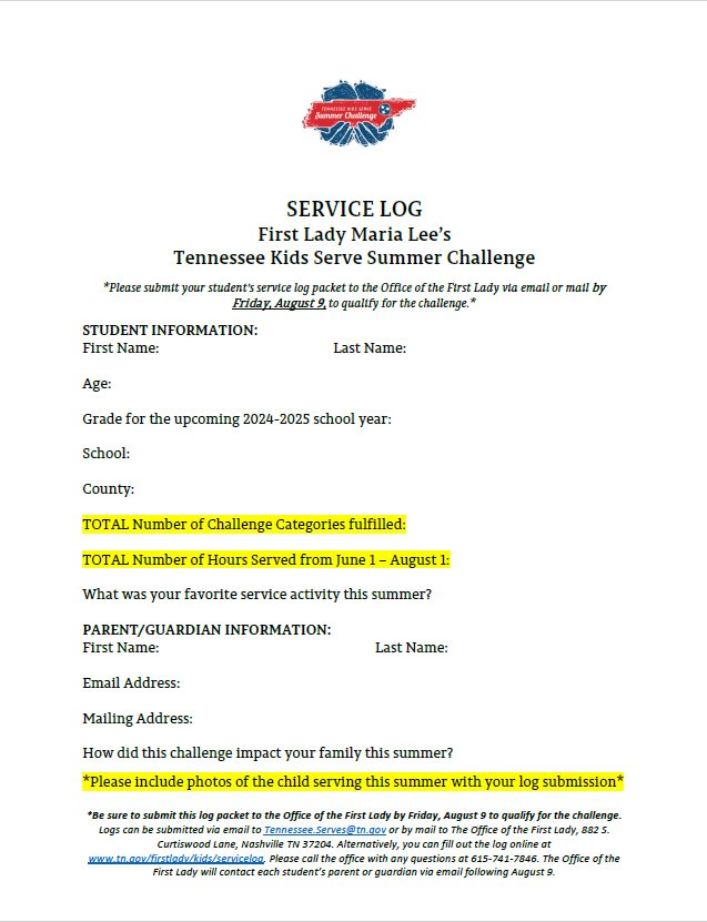 2024 Kids Challenge Service Log Photo