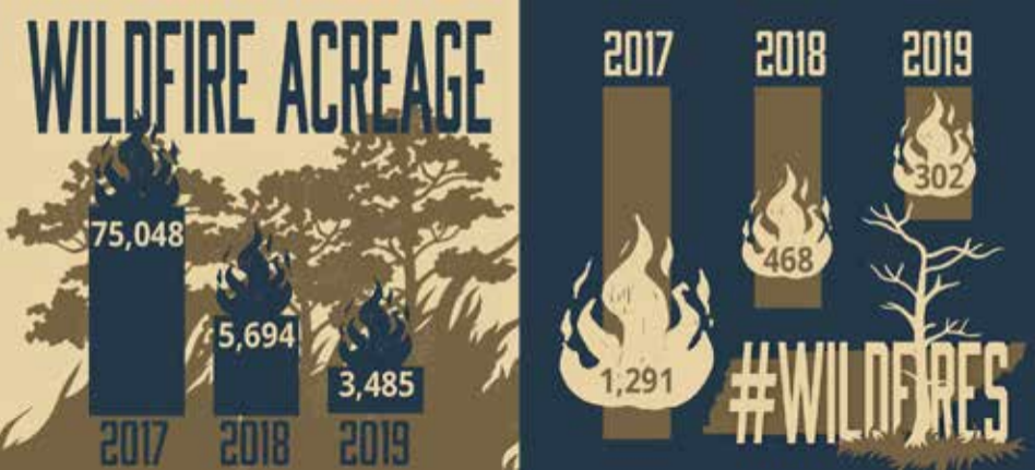 Wildfire Trends - 2019 Trending wildfire acreage and number